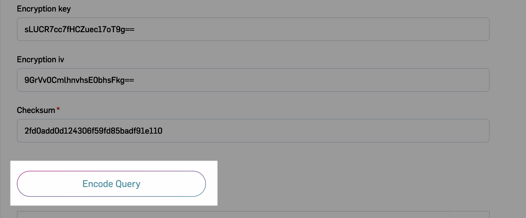Encode Query button highlighted in the Developer IDE for Integrations UI