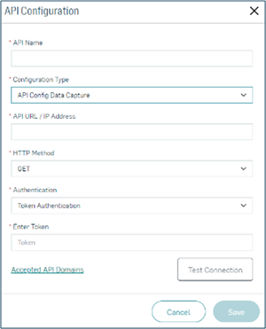 API configuration pop-up in Mx